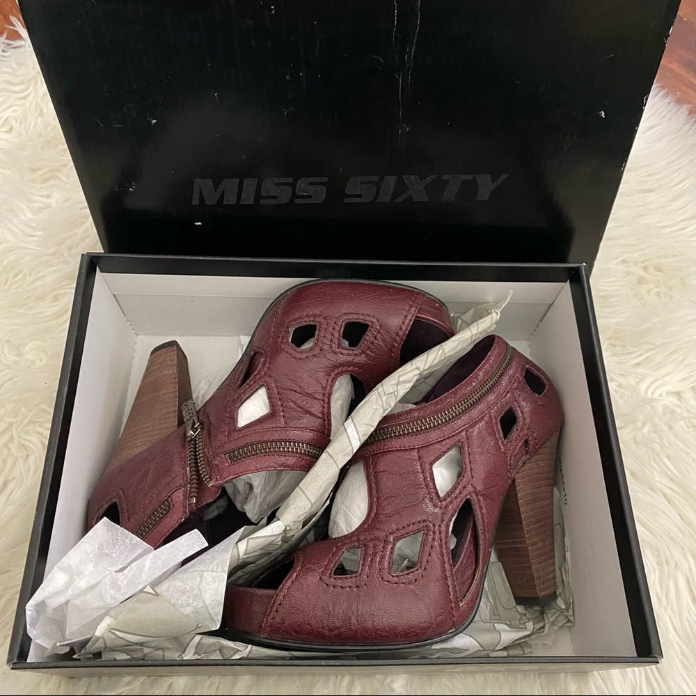 Miss Sixty Hailey Peep Toe Leather Cut-Out Heels